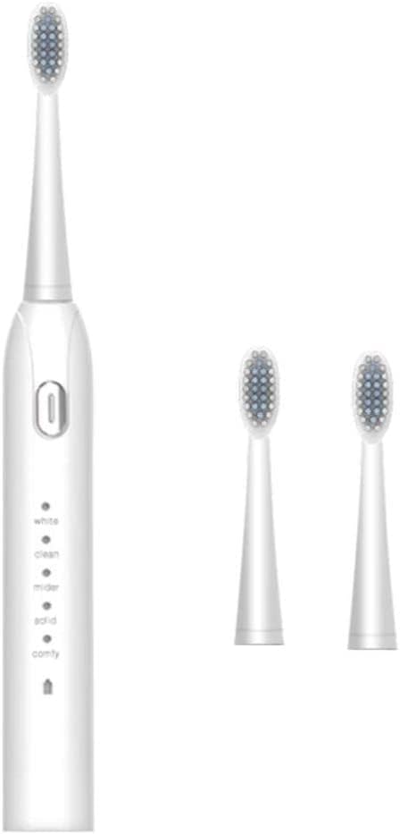Electric Toothbrush USB Rechargeable with Replacement Toothbrush Heads 5 Modes Washable Ultrasonic Whitening Tooth Brush for Adult Color : White