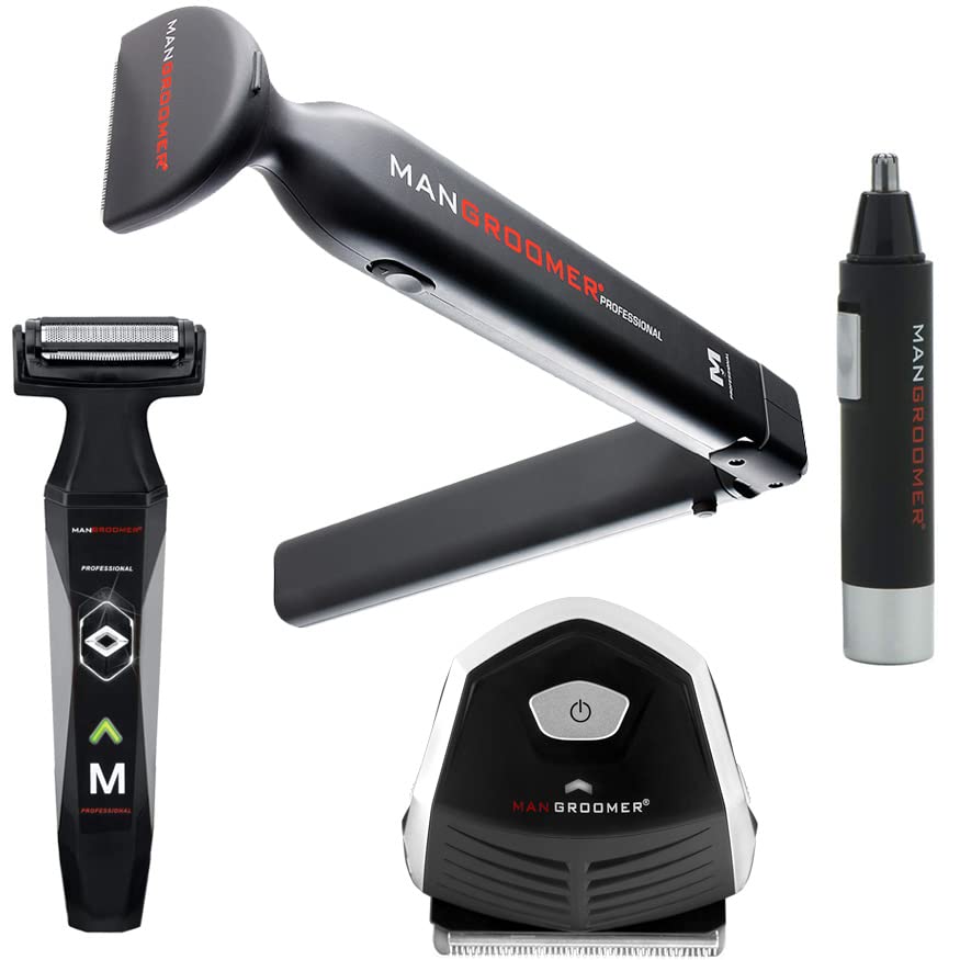 MANGROOMER The Perfect 4 Product Body Grooming and Self-Haircut Bundle Includes The Professional Back Hair Shaver, Body Groomer & Trimmer, Self_Haircut Kit and Nose and Ear Hair Trimmer