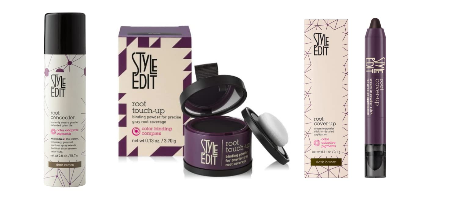 Style Edit Root Concealer Spray, Root Touch Up powder And Root Cover Up Stick to Cover Up Roots and Grays, Dark Brown Hair Color