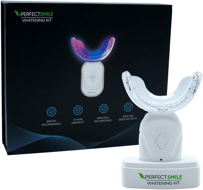 Perfect Smile LED Whitening Kit | Safe for Sensitive Teeth - Wireless + Rechargeable | Get Teeth Up to 3 Shades Whiter in As Few As 7 Days