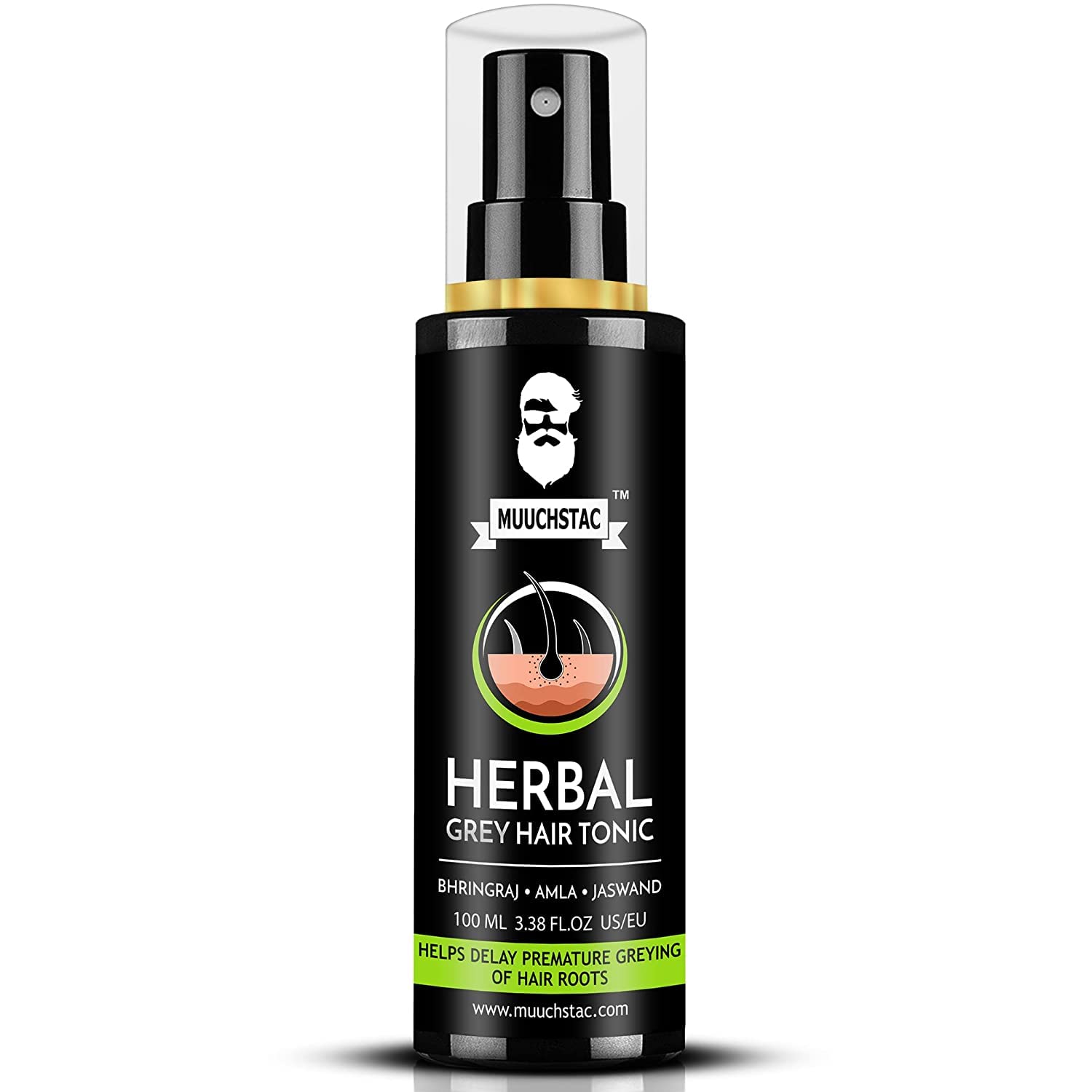 ROSEVILLA Muuchstac Herbal Grey Hair Tonic - with Bhringraj, Amla and Jaswand, 100 ML, Helps Delay Premature Greying of Hair Root