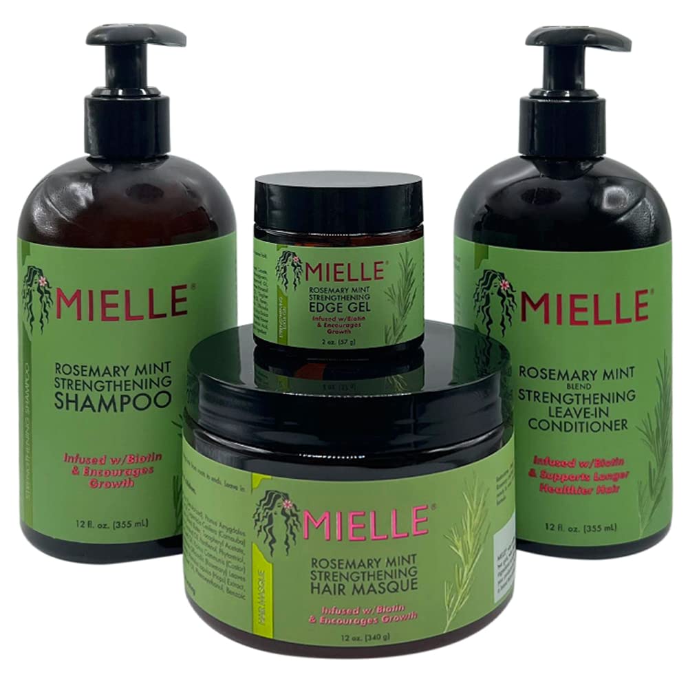 Mielle Rosemary Mint Biotin and Encourages Growth Hair Products for Stronger and Healthier Hair and Styling Bundle Set 4 PCS