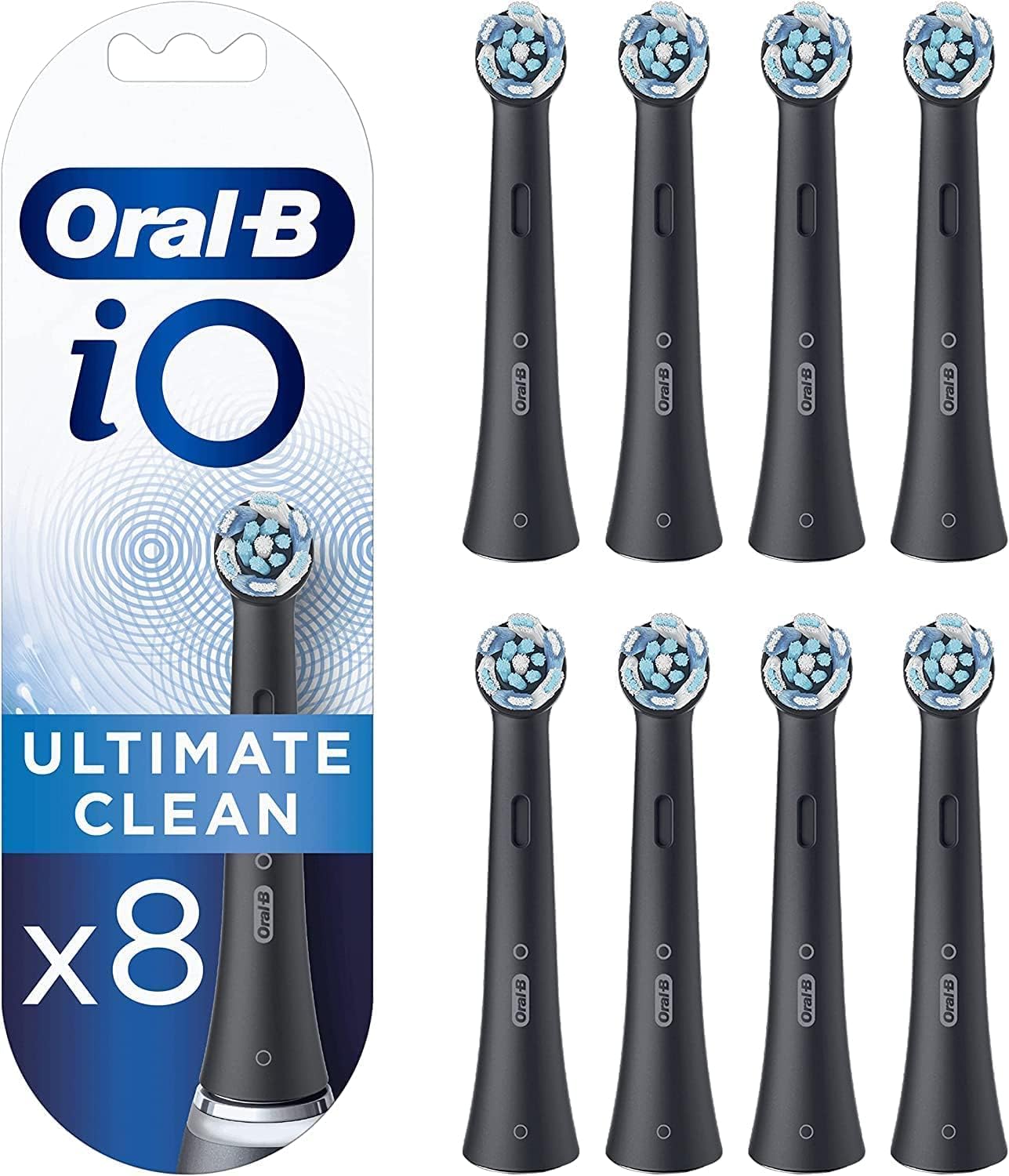 Oral-B iO Ultimate Cleaning Electric Toothbrush Heads, 8 Pieces, Ultimate Tooth Cleaning, Toothbrush Attachment for Oral-B Toothbrushes, Letterbox Enabled Packaging, Black
