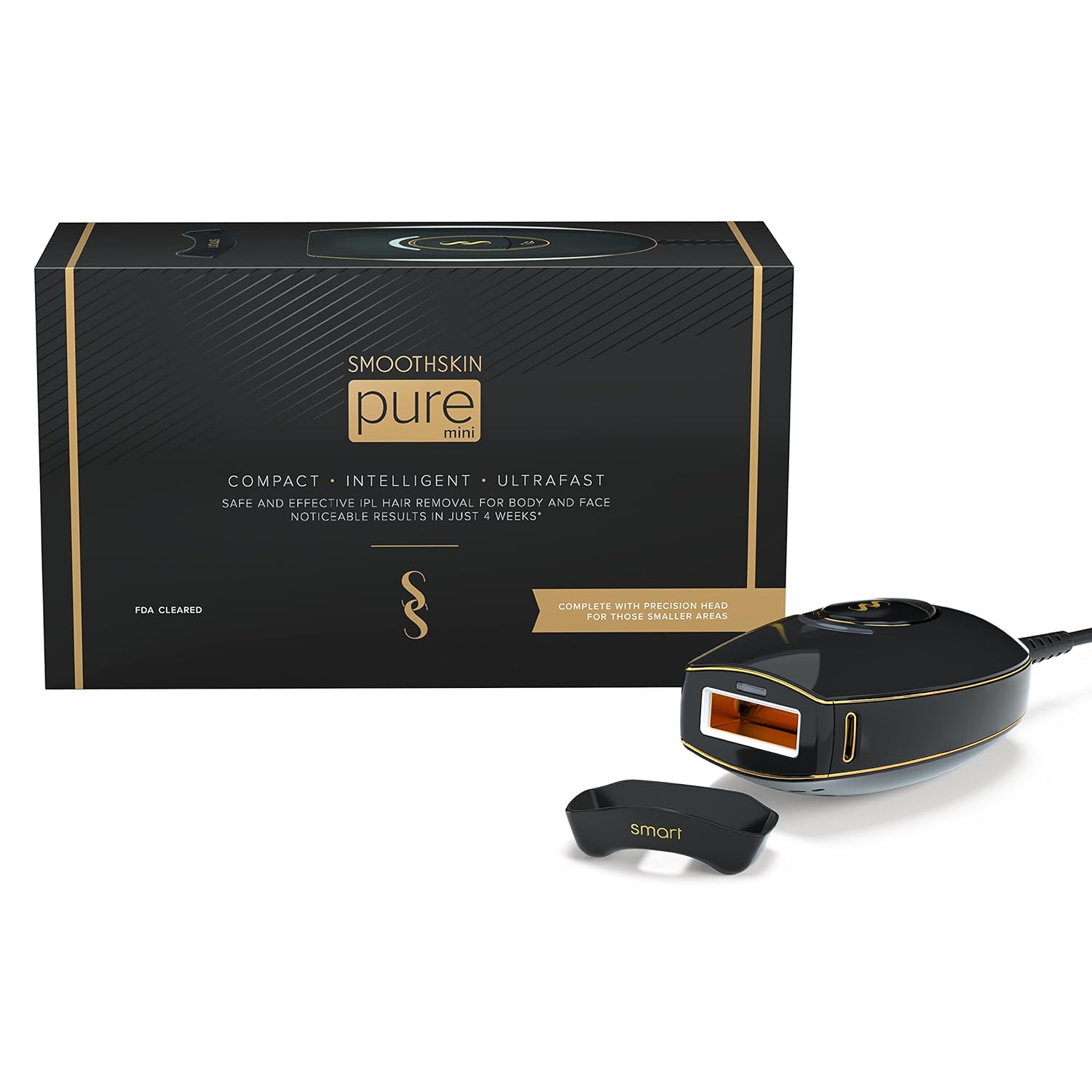 SmoothSkin Pure Mini IPL long-lasting body and facial hair removal device for women & men - alternative to laser hair removal. With precision head.