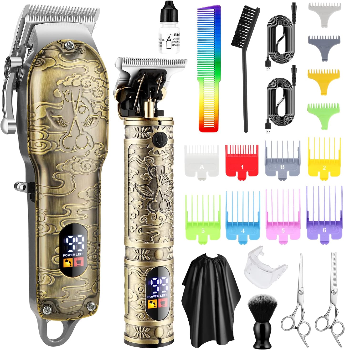 Hair Clippers for Man & T-Blade Trimmer Set,Cordless Hair Clippers Professional Barber Clippers for Hair Cutting Kit Rechargeable Hair Beard Trimmer LED Display Trimmer for Men Women Kids