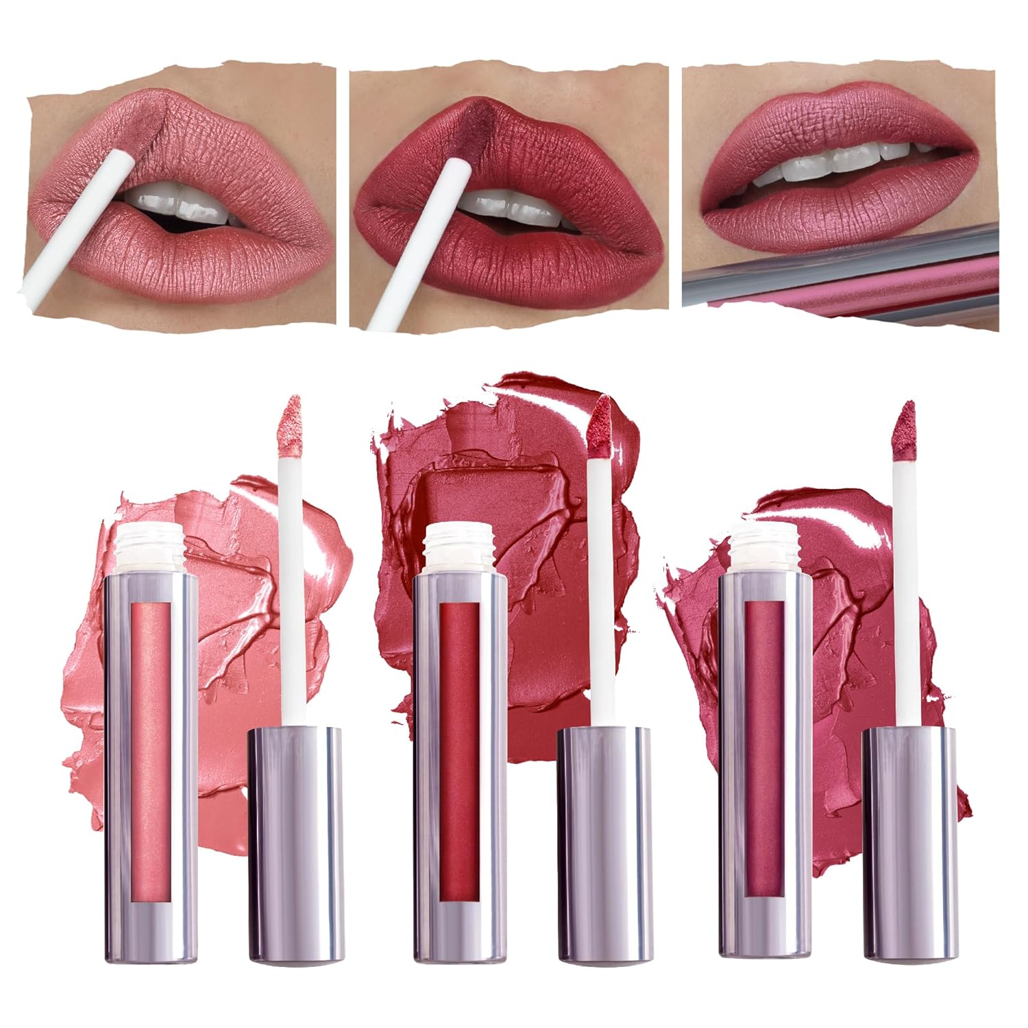 Runway Rogue Silk Glam Liquid Lipstick Lip Trio, Long Wear Liquid Lipstick Pack, 'Call Sheet', 'Cocktail Hour', 'First Class'